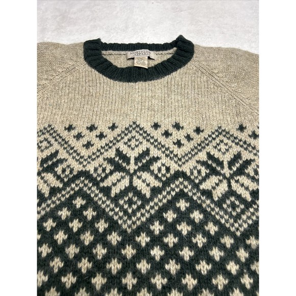 Northern Apparel Sweater Men's XL Wool Fair Isle Snowflake Nordic Green/Beige - Picture 2 of 7